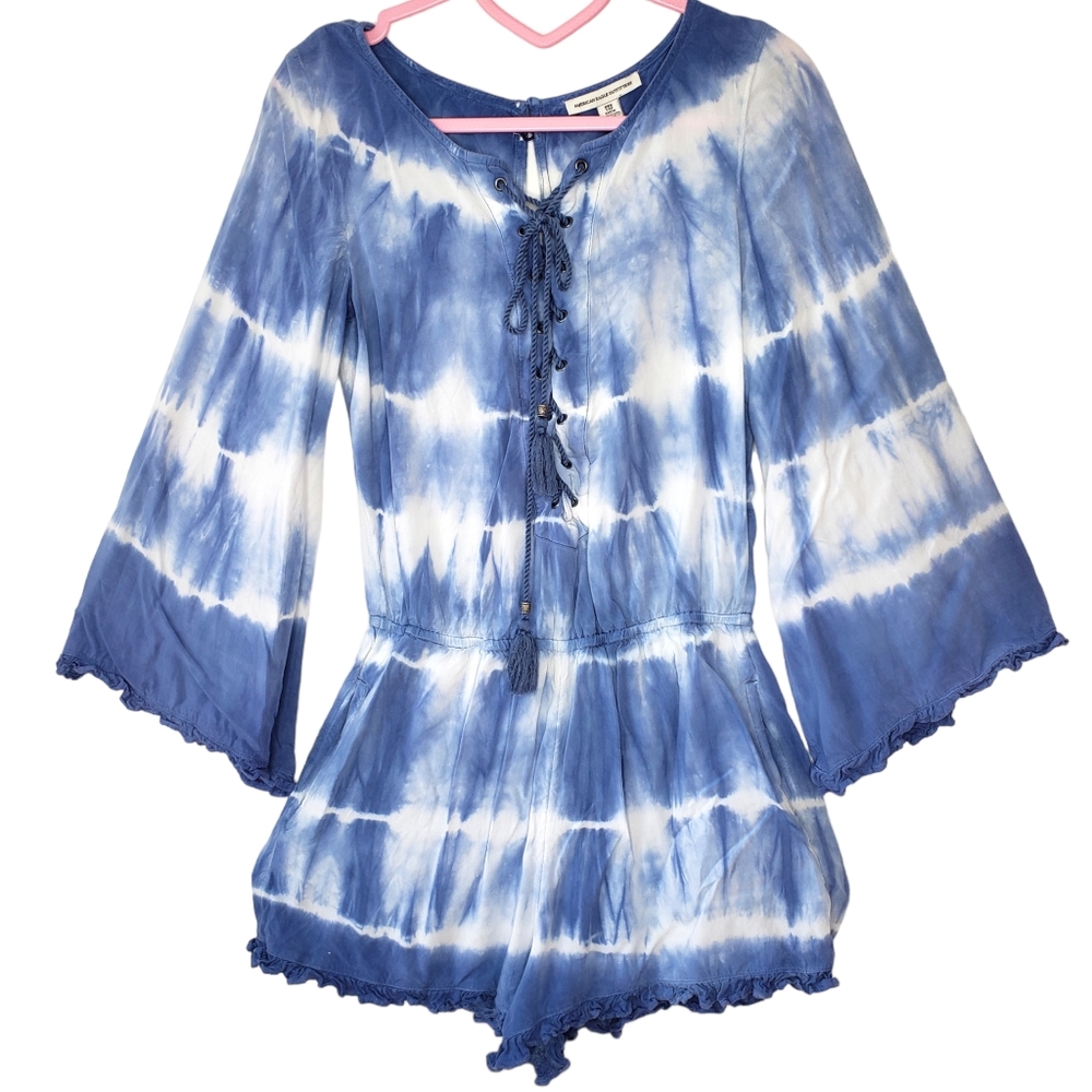 American Eagle Outfitters Romper Size XXS Blue White Tie Dye Boho Festival